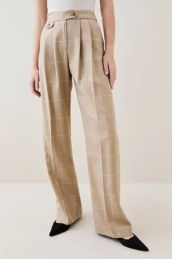 Deals 👏 Karen Millen Check Wide Leg Pocket Detail Trouser ⭐ -Workwear Shop bkk05323 camel xl 2