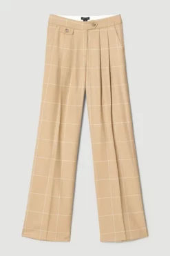 Deals 👏 Karen Millen Check Wide Leg Pocket Detail Trouser ⭐ -Workwear Shop bkk05323 camel xl 3