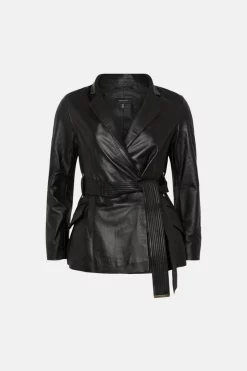 Best Sale 🔥 Karen Millen Petite Leather Investment Neck Short 🧥 Coat 🔔 -Workwear Shop bkk05466 black xl 3