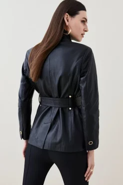 Best Sale 🔥 Karen Millen Petite Leather Investment Neck Short 🧥 Coat 🔔 -Workwear Shop bkk05466 black xl 4