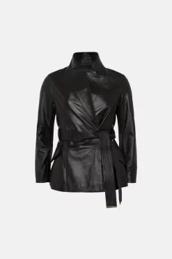 Best Sale 🔥 Karen Millen Petite Leather Investment Neck Short 🧥 Coat 🔔 -Workwear Shop bkk05466 black xl 6