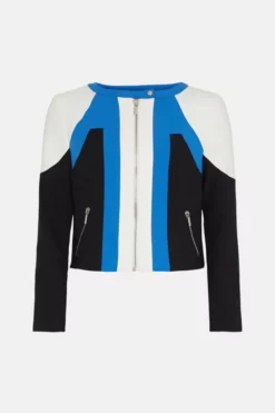 Promo 👍 Karen Millen Compact Stretch Colour Block Biker Jacket 🤩 -Workwear Shop bkk05559 multi xl 3