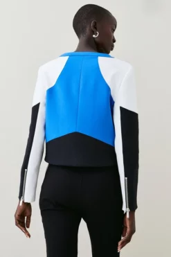 Promo 👍 Karen Millen Compact Stretch Colour Block Biker Jacket 🤩 -Workwear Shop bkk05559 multi xl 4