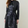 Wholesale ⌛ Karen Millen Leather Investment Notch Neck 🧥 Coat ⭐