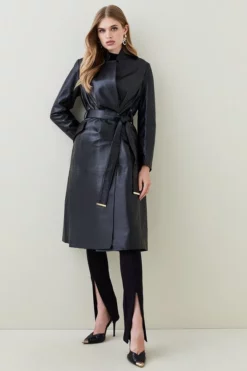Wholesale ⌛ Karen Millen Leather Investment Notch Neck 🧥 Coat ⭐ -Workwear Shop bkk05564 black xl 2