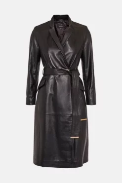 Wholesale ⌛ Karen Millen Leather Investment Notch Neck 🧥 Coat ⭐ -Workwear Shop bkk05564 black xl 5