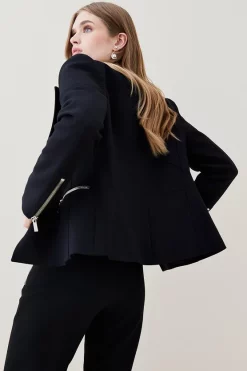 Buy 😉 Karen Millen Compact Stretch Biker Detail Tailored Jacket 😀 -Workwear Shop bkk05575 black xl 2