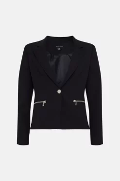 Buy 😉 Karen Millen Compact Stretch Biker Detail Tailored Jacket 😀 -Workwear Shop bkk05575 black xl 3