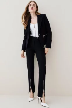 Buy 😉 Karen Millen Compact Stretch Biker Detail Tailored Jacket 😀 -Workwear Shop bkk05575 black xl 4