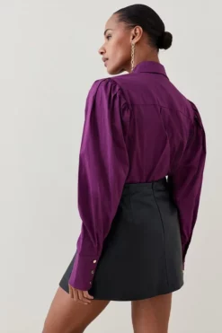 Discount 💯 Karen Millen Poplin Pleat Drama Sleeve Woven 👚 Shirt 🎉 -Workwear Shop bkk05620 purple xl 2