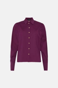 Discount 💯 Karen Millen Poplin Pleat Drama Sleeve Woven 👚 Shirt 🎉 -Workwear Shop bkk05620 purple xl 3