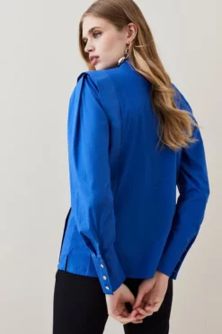 Deals 🧨 Karen Millen Poplin Bib Panelled Woven 👚 Shirt 😀 -Workwear Shop bkk05622 blue xl 2