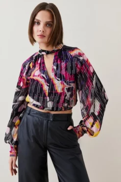 Brand new 💯 Karen Millen Abstract Butterly Georgette Metallic Thread Blouse 🎉 -Workwear Shop bkk05651 floral xl 2