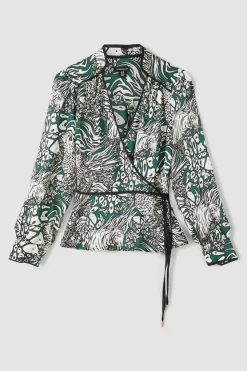 Best reviews of ✔️ Karen Millen Plus Size Animal Satin Twill Woven Wrap Top 👍 -Workwear Shop bkk05702 green xl 3