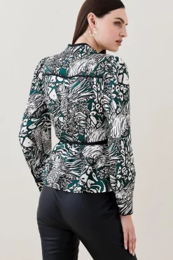 Deals 🎉 Karen Millen Animal Satin Twill Woven Wrap Blouse ⭐ -Workwear Shop bkk05707 green xl 2
