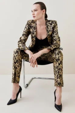 Brand new 🔔 Karen Millen Metallic Snake Print Collarless Tailored Single Breasted Jacket ⌛ -Workwear Shop bkk05715 gold xl 4