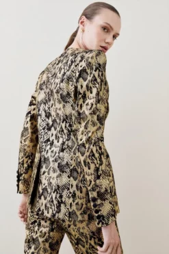 Brand new 🔔 Karen Millen Metallic Snake Print Collarless Tailored Single Breasted Jacket ⌛ -Workwear Shop bkk05715 gold xl 5