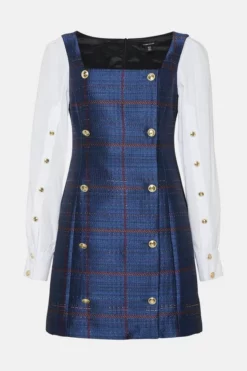 Hot Sale 💯 Karen Millen Check Cotton Sleeve Double Breasted Mini 👗 Dress 🛒 -Workwear Shop bkk05802 blue xl 3