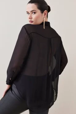 Discount ✨ Karen Millen Plus Size Cutwork And Beading Georgette Blouse ⌛ -Workwear Shop bkk05824 black xl 2