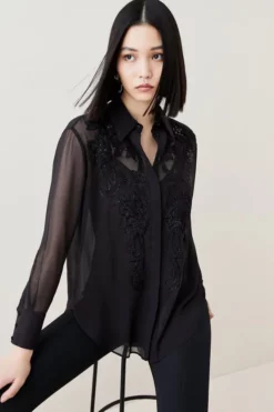 Best Sale 🥰 Karen Millen Cutwork And Beading Georgette Blouse 💯