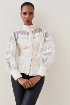 Promo π Karen Millen Lydia Millen Baroque Applique Woven Blouse π 8 Promo π Karen Millen Lydia Millen Baroque Applique Woven Blouse π -Workwear Shop bkk05828 neutral xl 2