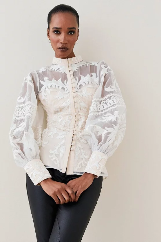 Promo π Karen Millen Lydia Millen Baroque Applique Woven Blouse π 3 Promo π Karen Millen Lydia Millen Baroque Applique Woven Blouse π - Image 3