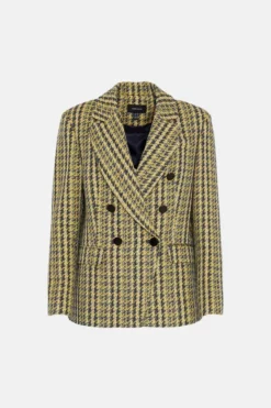 Budget 🌟 Karen Millen Italian Texture & Sequin Tweed Tailored Double Breasted Jacket 🥰 -Workwear Shop bkk05912 yellow xl 4