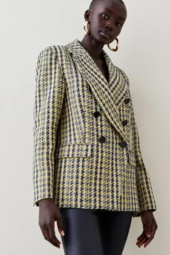 Budget 🌟 Karen Millen Italian Texture & Sequin Tweed Tailored Double Breasted Jacket 🥰 -Workwear Shop bkk05912 yellow xl 5