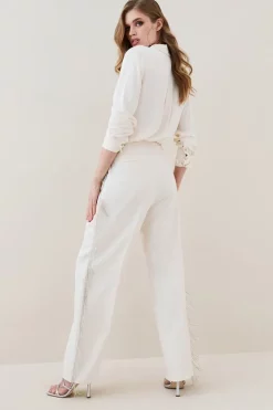 Top 10 🧨 Karen Millen Crystal Fringe Straight Leg Trouser 🥰 -Workwear Shop bkk06039 ivory xl 2
