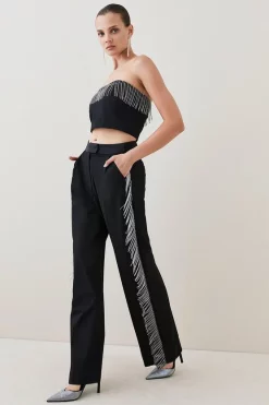 Wholesale 🧨 Karen Millen Crystal Fringe Straight Leg Trouser 🔥