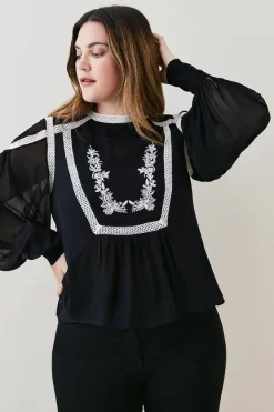 New 🌟 Karen Millen Plus Size Ladder Trim Lace Woven Blouse ✔️