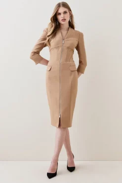 New 👍 Karen Millen Corset Waist Collared Pencil Midi 👗 Dress ❤️