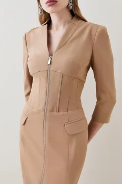New 👍 Karen Millen Corset Waist Collared Pencil Midi 👗 Dress ❤️ -Workwear Shop bkk06085 camel xl 2