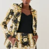 New ❤️ Karen Millen Italian Signature Stretch Baroque Print Single Breasted Blazer 👏