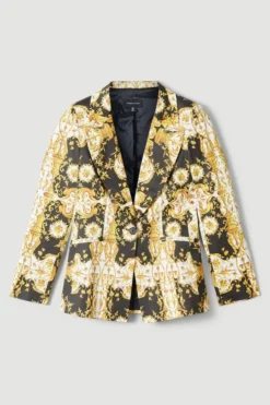 New ❤️ Karen Millen Italian Signature Stretch Baroque Print Single Breasted Blazer 👏 -Workwear Shop bkk06118 black xl 3