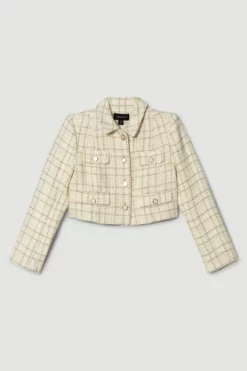 Brand new 🎉 Karen Millen Sparkle Tweed Pocket Trophy Jacket 💯 -Workwear Shop bkk06146 ivory xl 3
