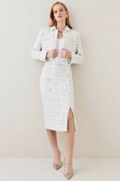 Brand new 🎉 Karen Millen Sparkle Tweed Pocket Trophy Jacket 💯 -Workwear Shop bkk06146 ivory xl 4