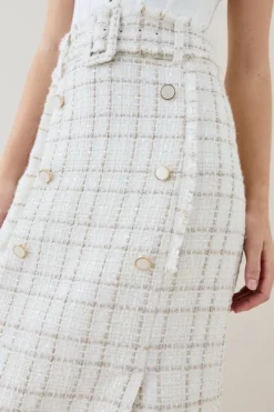 Deals 🎁 Karen Millen Sparkle Tweed Button Pencil 👗 Skirt 💯 -Workwear Shop bkk06147 ivory xl 2