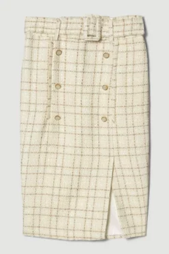 Deals 🎁 Karen Millen Sparkle Tweed Button Pencil 👗 Skirt 💯 -Workwear Shop bkk06147 ivory xl 3