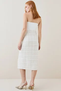 Deals 🎁 Karen Millen Sparkle Tweed Button Pencil 👗 Skirt 💯 -Workwear Shop bkk06147 ivory xl 4