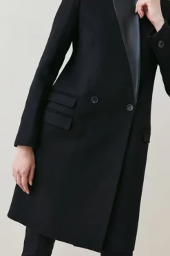 Cheapest 🔥 Karen Millen Italian Virgin Wool Faux Leather Contrast Double Breasted 🧥 Coat 🎉 8 Cheapest 🔥 Karen Millen Italian Virgin Wool Faux Leather Contrast Double Breasted 🧥 Coat 🎉 -Workwear Shop bkk06303 black xl 2