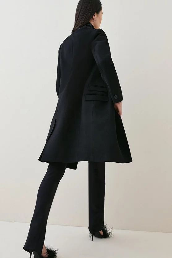 Cheapest 🔥 Karen Millen Italian Virgin Wool Faux Leather Contrast Double Breasted 🧥 Coat 🎉 5 Cheapest 🔥 Karen Millen Italian Virgin Wool Faux Leather Contrast Double Breasted 🧥 Coat 🎉 - Image 5