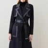 Best deal 🎁 Karen Millen Compact Stretch Pu And Stud Trench 🧥 Coat 👏