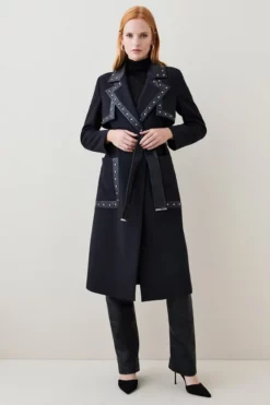Best deal 🎁 Karen Millen Compact Stretch Pu And Stud Trench 🧥 Coat 👏 -Workwear Shop bkk06372 black xl 2