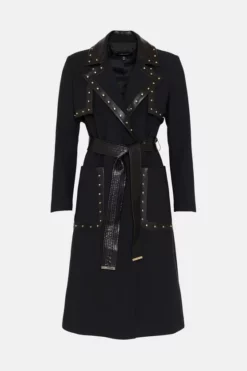 Best deal 🎁 Karen Millen Compact Stretch Pu And Stud Trench 🧥 Coat 👏 -Workwear Shop bkk06372 black xl 3
