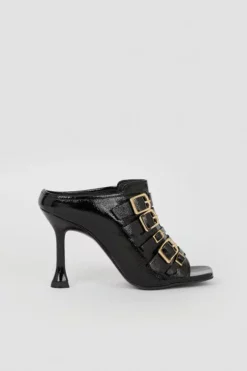 Cheap ❤️ Karen Millen Leather Buckle Detail Heeled Mule 🥰 -Workwear Shop bkk06420 black xl 2