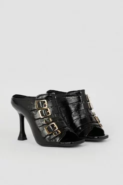 Cheap ❤️ Karen Millen Leather Buckle Detail Heeled Mule 🥰 -Workwear Shop bkk06420 black xl 3