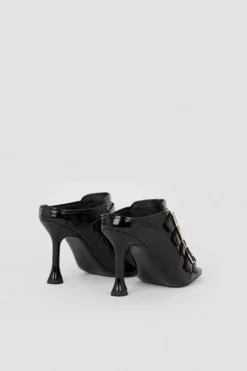 Cheap ❤️ Karen Millen Leather Buckle Detail Heeled Mule 🥰 -Workwear Shop bkk06420 black xl 4