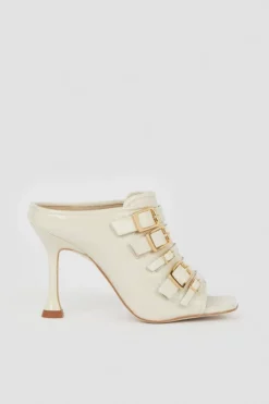 Budget ⭐ Karen Millen Leather Buckle Detail Heeled Mule 🤩 -Workwear Shop bkk06437 cream xl 2