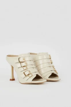 Budget ⭐ Karen Millen Leather Buckle Detail Heeled Mule 🤩 -Workwear Shop bkk06437 cream xl 3